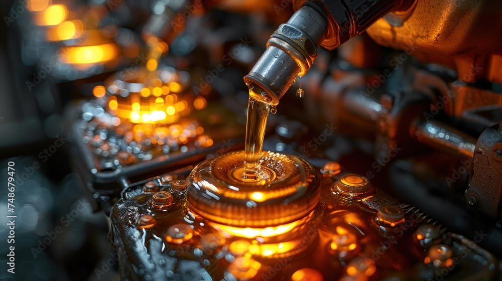 Adding quality oil, into automobile engines, transmission systems and gear maintenance. energy fuel concept Adding quality oil, into automobile engines, transmission systems and gear maintenance. energy fuel concept