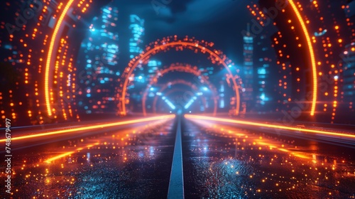 highway in city. High speed motion blur. Concept of leading in business, Hi tech products background, artificial intelligence, hyperloop, high speed network