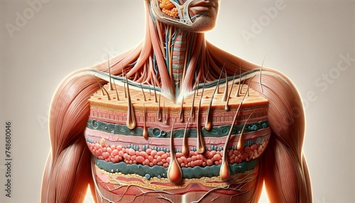 Abstract Anatomical Illustration of Skin Structure: Layers, Hair Follicle, Sweat Gland