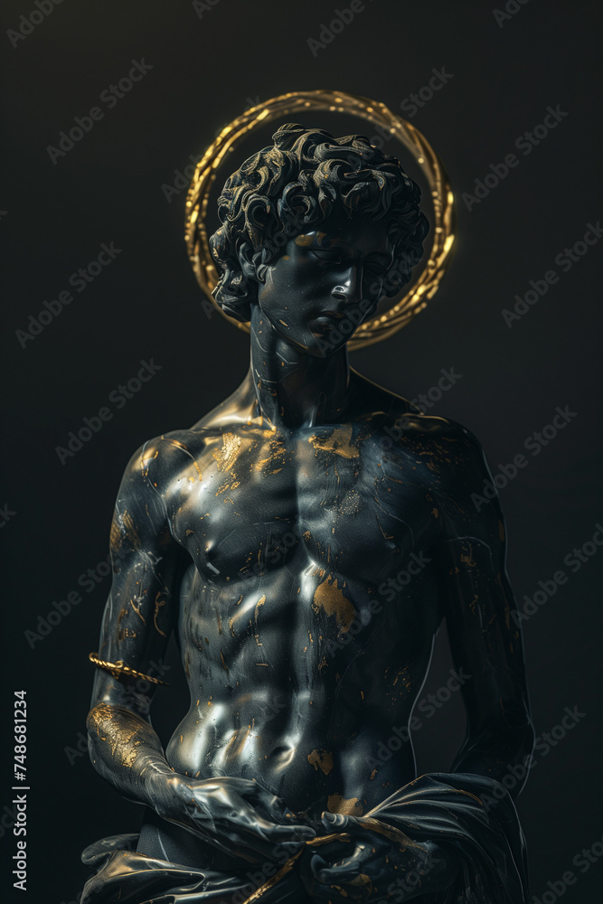Saint with a Golden Halo: Statue in Dark Hues