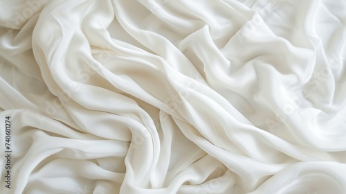 Elegant and soft flowing white fabric with a serene and peaceful atmosphere, suitable for backgrounds in luxury design, fashion, or decorating for events like weddings.