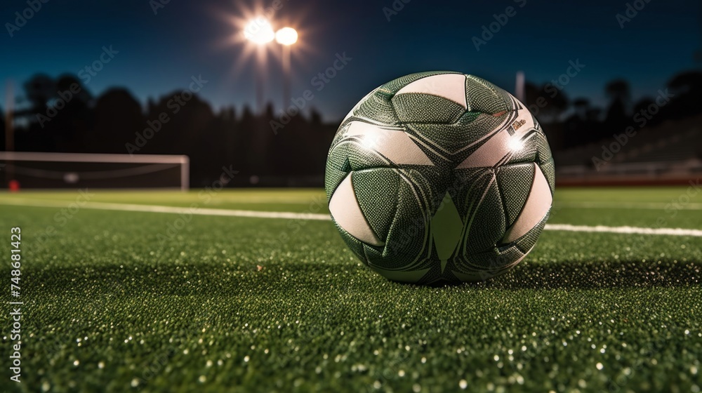 Fototapeta premium close-up shot of a soccer ball placed at the center of a football field