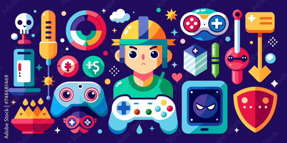 Gaming Universe Icons : Vector Illustrations of Action, Adventure, Strategy, and Simulation Genres