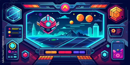 Futuristic Sci-Fi Gaming Interface with Dynamic HUD Elements