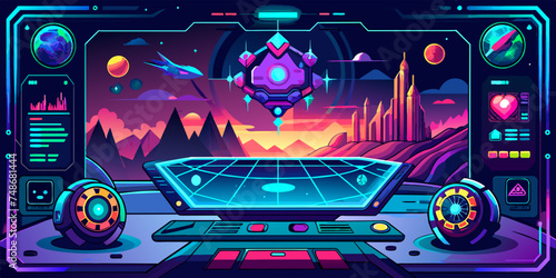 Futuristic Sci-Fi Gaming Interface with Dynamic HUD Elements