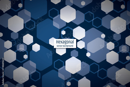 Hexagonal dark blue navy background texture placeholder, radial center space, 3d illustration, 3d rendering backdrop