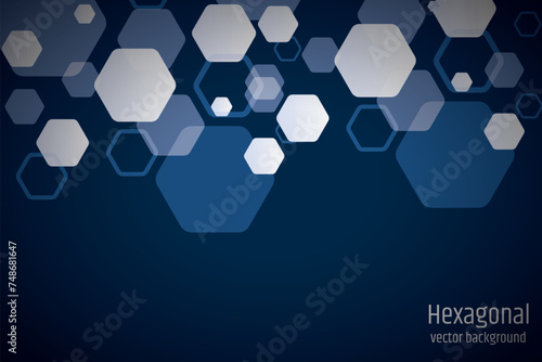Canvas-taulu Hexagonal dark blue navy background texture placeholder, radial center space, 3d
