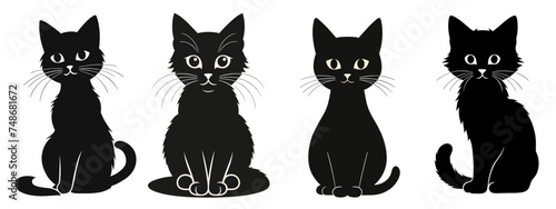 Feline Fantasia: Set of Vector Black Cats, Flat Design, Minimalism