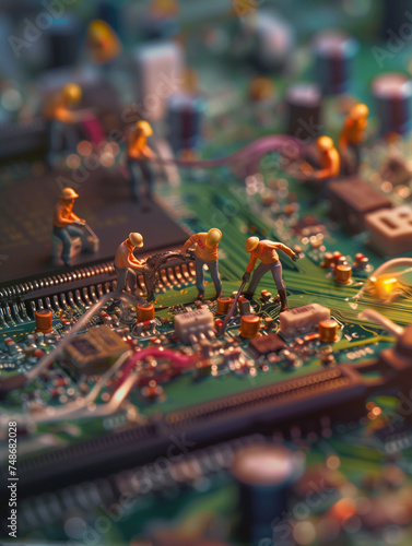 Tech Community in Miniature: A Diverse Macro Shot in Black and Orange