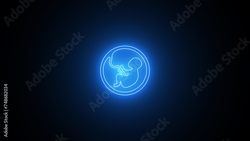 Neon glowing embryo  Fetus Icon. neon Baby in the womb  embryo  human fetus line icon. glowing Baby Icon.