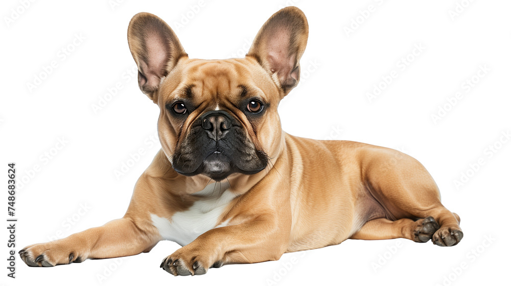 French Bulldog lying down, isolated no background.