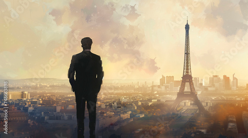 illustration of a business man in france in the background is the eiffel tower © Enrique