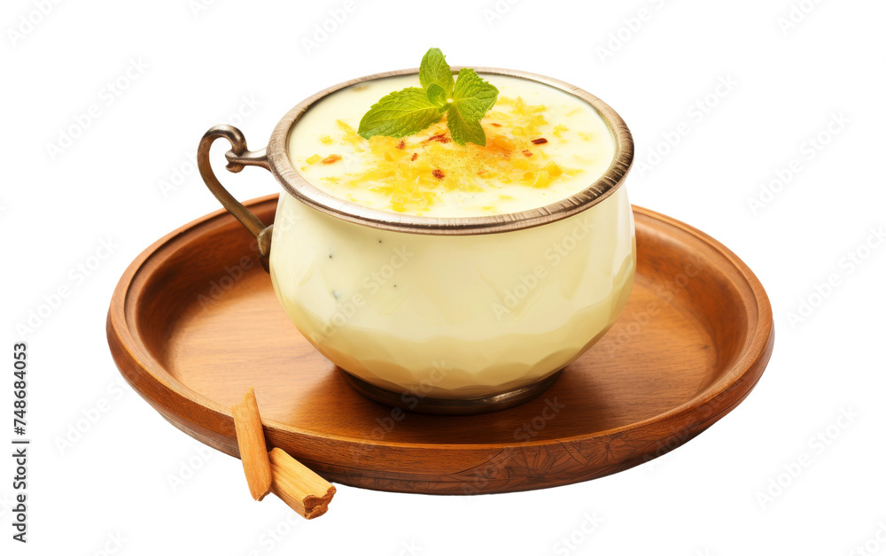 Creamy Mango Lassi with Cardamom on white background Creamy Mango Lassi with Cardamom on white background