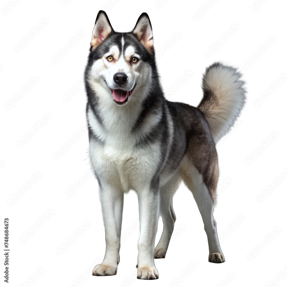 White Alaskan Malamute Puppy Sitting - Portrait of a Cute Siberian Husky Dog, Isolated and Purebred, a Young Friend with Fluffy Fur