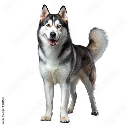 White Alaskan Malamute Puppy Sitting - Portrait of a Cute Siberian Husky Dog, Isolated and Purebred, a Young Friend with Fluffy Fur