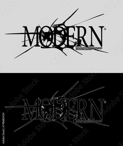 Gothic retro print "Modern" with spikes. Gothcore style, cyber sigilism print for T-shirt, hoodie, sweatshirt. Vector