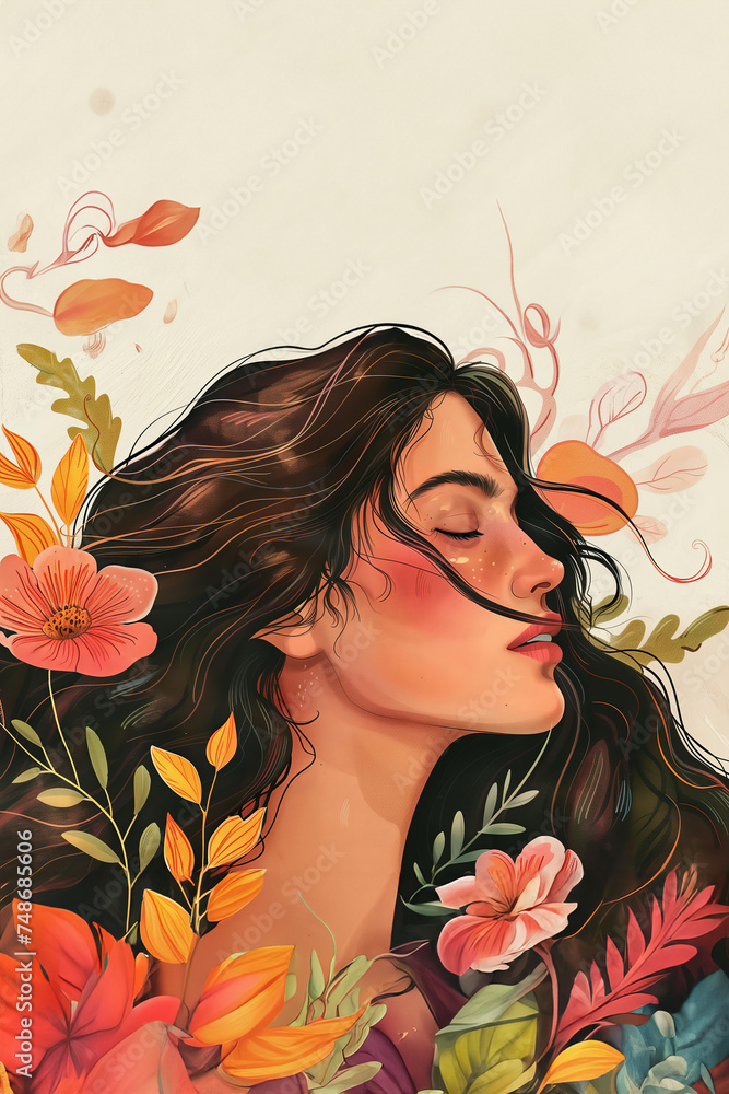 graphic art illustration stylish portrait of a beautiful woman with hair in the wind graphic art illustration stylish portrait of a beautiful woman with hair in the wind