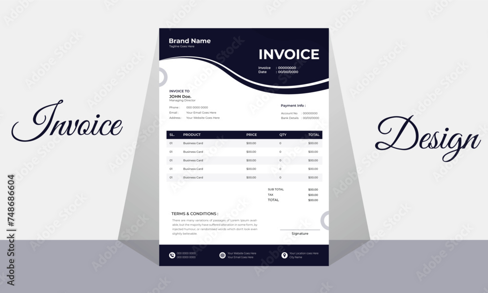 Naklejka premium Invoice minimal design template Minimal Corporate Business Invoice design template vector illustration bill form price invoice Creative invoice template vector. business stationery design payment pro