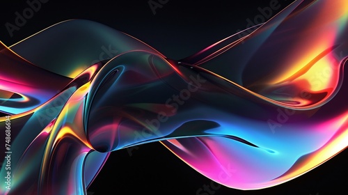 Fototapeta Naklejka Na Ścianę i Meble -  vibrant 3d holographic shapes creating an illusionary effect on black background, ideal for contemporary art displays