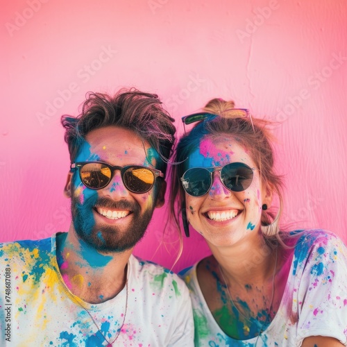 A picture of a couple having fun with colorful paint - Dirty Dancing . Fictional Character Created By Generated By Generated AI.