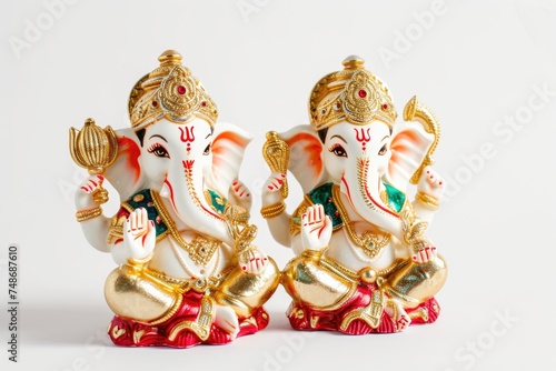 Two Gold and Painted Elephant Statues. Fictional Character Created By Generated By Generated AI.