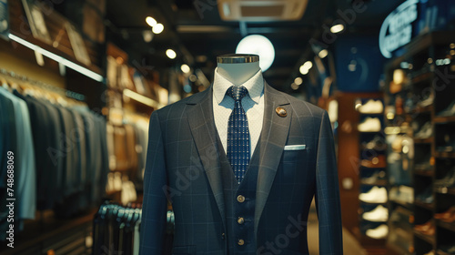 a suit and tie on a mannequin in a store