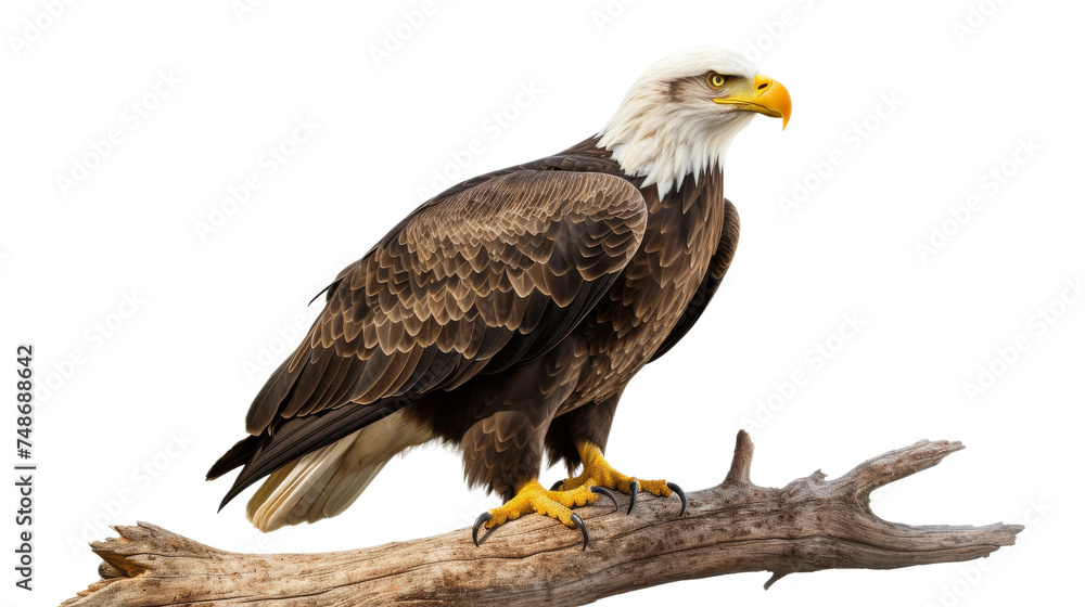 Majestic Bald Eagle Perched on white background Majestic Bald Eagle Perched on white background