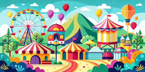 Whimsical Summer Carnival Vector Illustration, Circus vector art