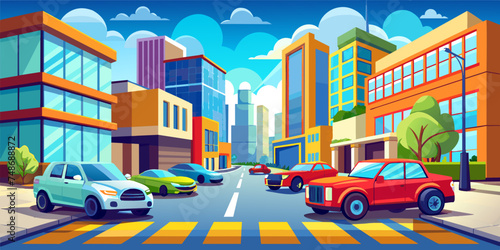 City Streets: Modern Parking Scene Vector Illustration © theartcreator