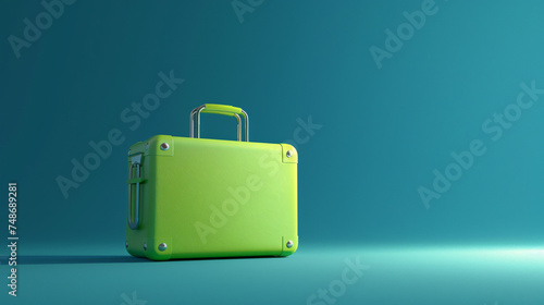 Green briefcase icon isolated on blue background.