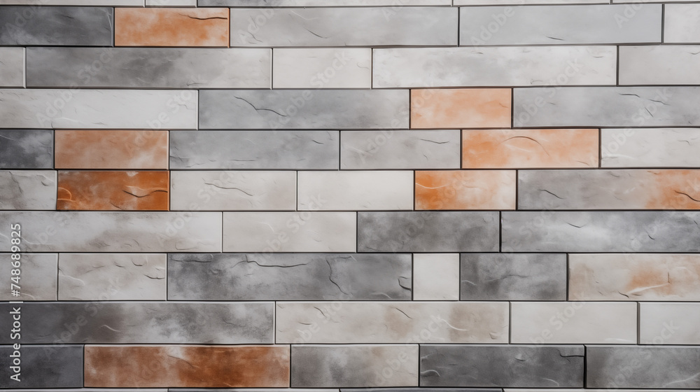 Fototapeta premium Abstrakcyjne ceglane tło - murowana szara ściana, tapeta ścienna imitująca cegły. Nowoczesna sztuka geometryczna