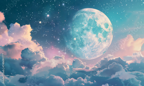 dreamy with moon and clouds sky-generative ai