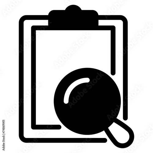 Inspection, clipboard task with magnifiying glass icon