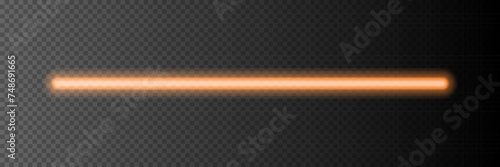 Neon light stick on transparent background. Orange led line glowing vector illustration. Electric color design for party or clubs