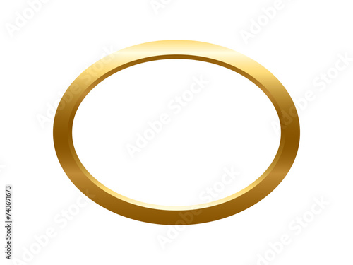Gold ellipse frame for picture with shadow on white background. Oval blank space for picture, painting, card or photo. 3d realistic tube template vector illustration. Simple golden object mockup
