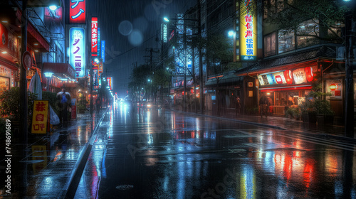 Japanese city street background with colorful light