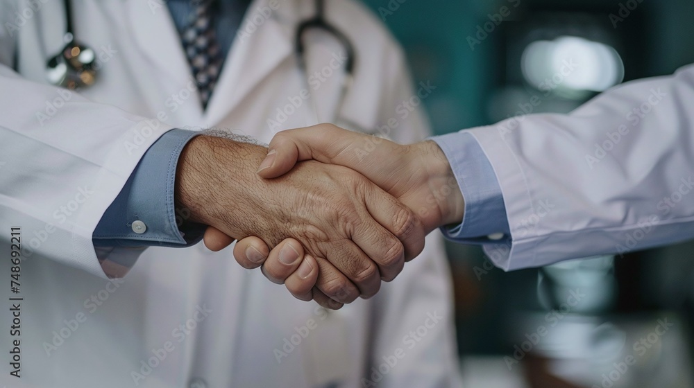 enchanting doctor-patient handshake scene in a medical cabinet after consultation, emphasizing the importance of trust and care in professional healthcare interactions enchanting doctor-patient handshake scene in a medical cabinet after consultation, emphasizing the importance of trust and care in professional healthcare interactions