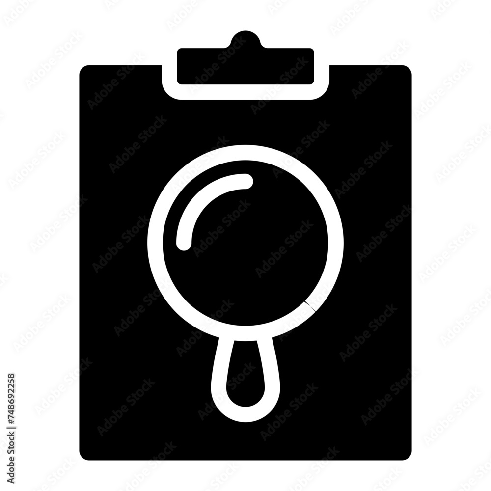 Inspection, clipboard task with magnifiying glass icon Inspection, clipboard task with magnifiying glass icon