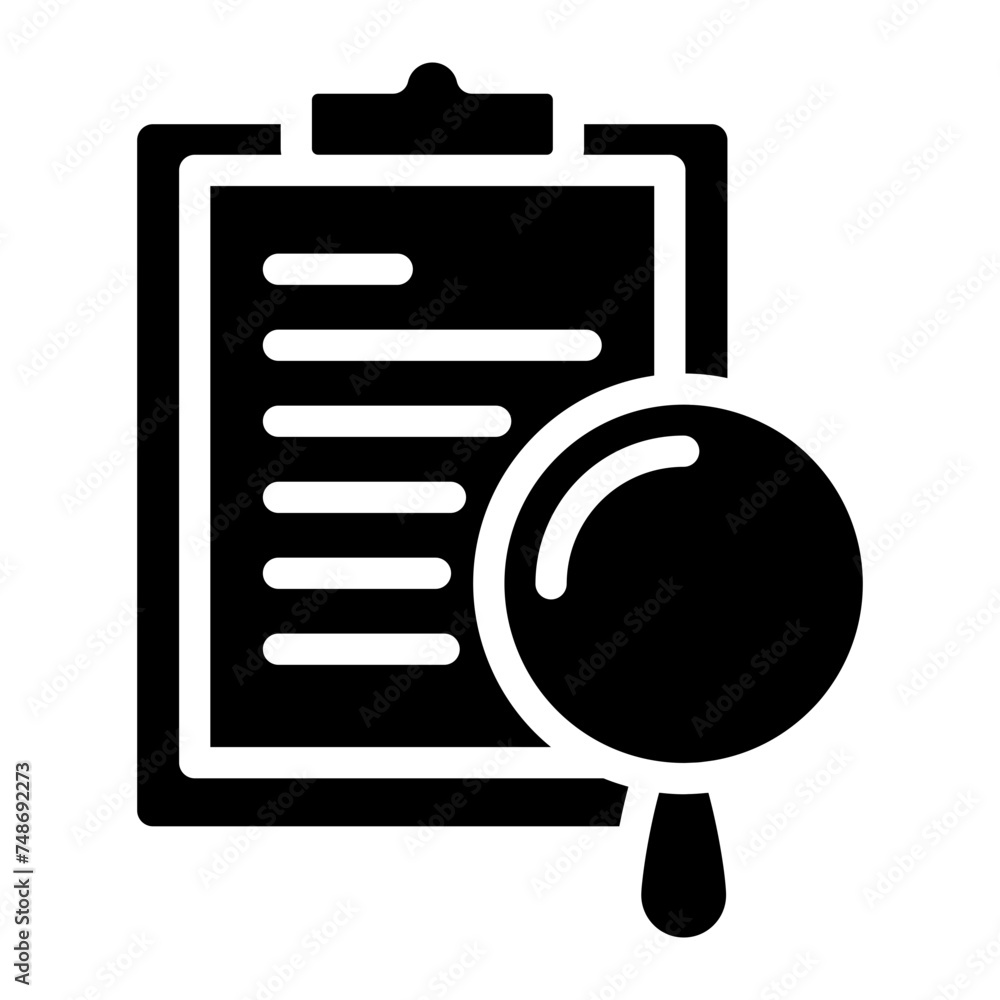 Inspection, clipboard task with magnifiying glass icon Inspection, clipboard task with magnifiying glass icon