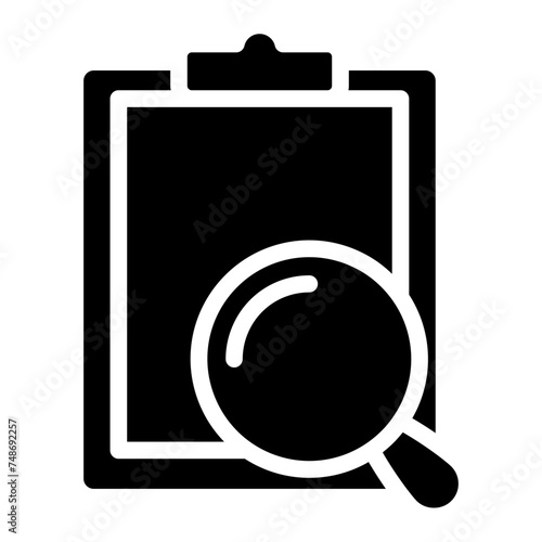 Inspection, clipboard task with magnifiying glass icon