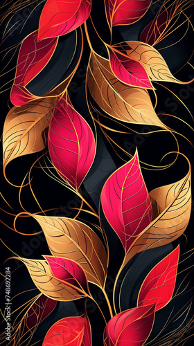 Seamless pattern with flowers, leaves, and abstract colors for a vintage wallpaper or nature-inspired design. 