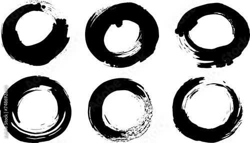 set of Black mascara circular texture, brush stroke isolated on white background. Cosmetic product swatch