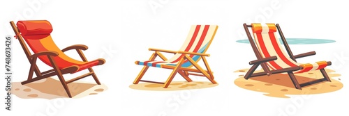 vector illustration of colorful different beach chairs on a white background, © Aga Bak
