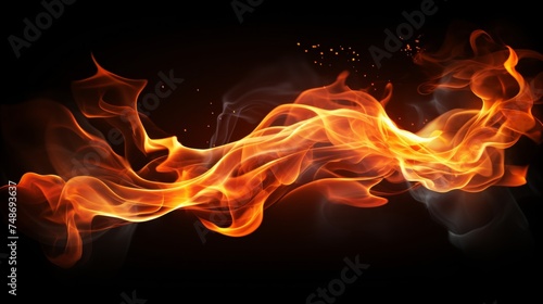 Abstract flames of fire and burning smoke on black background for product display