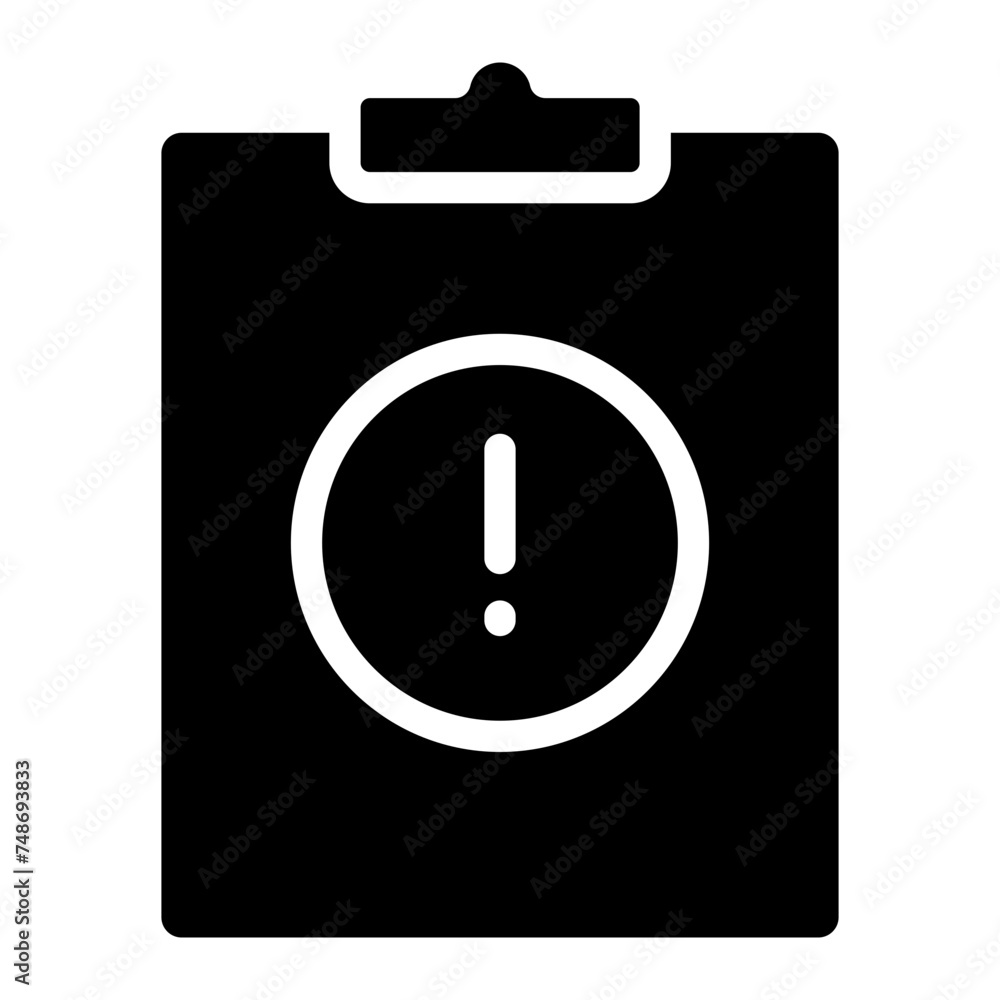 Clipboard with exclamation mark. Document file error notification. Clipboard with exclamation mark. Document file error notification.
