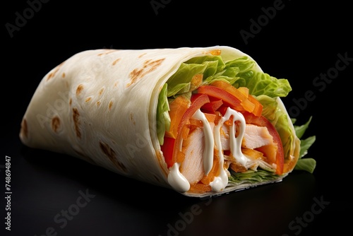 a wrap with chicken and tomato