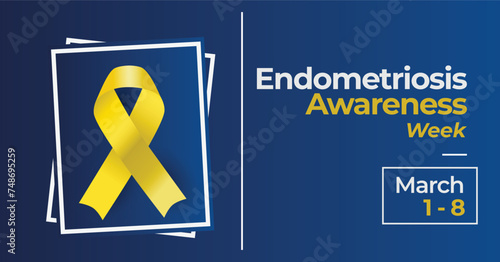 Endometriosis Awareness Month campaign banner. Observed in March yearly. Featuring yellow ribon.