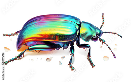 Vibrant Beetle Illustration with Iridescent Hue on white background
