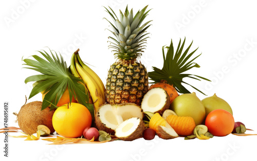 Tropical Fruit Composition with Pineapple and Papaya on white background