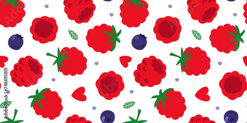 Seamless pattern with raspberries, blueberries. Simple abstract summer delicious print. Vector graphics.